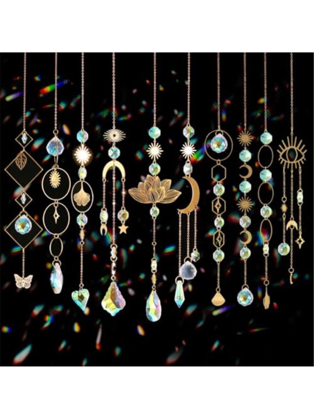 Sun Catchers, 10 Pieces Colorful Crystal Suncatcher with Chain Pendant